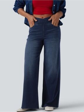 Halara Flex Dark Wash High Waisted Crossover Wide Leg Jeans